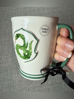 Rae Dunn Slytherin House Mug, 16oz White Ceramic Coffee Cup w/ Green Handle, New